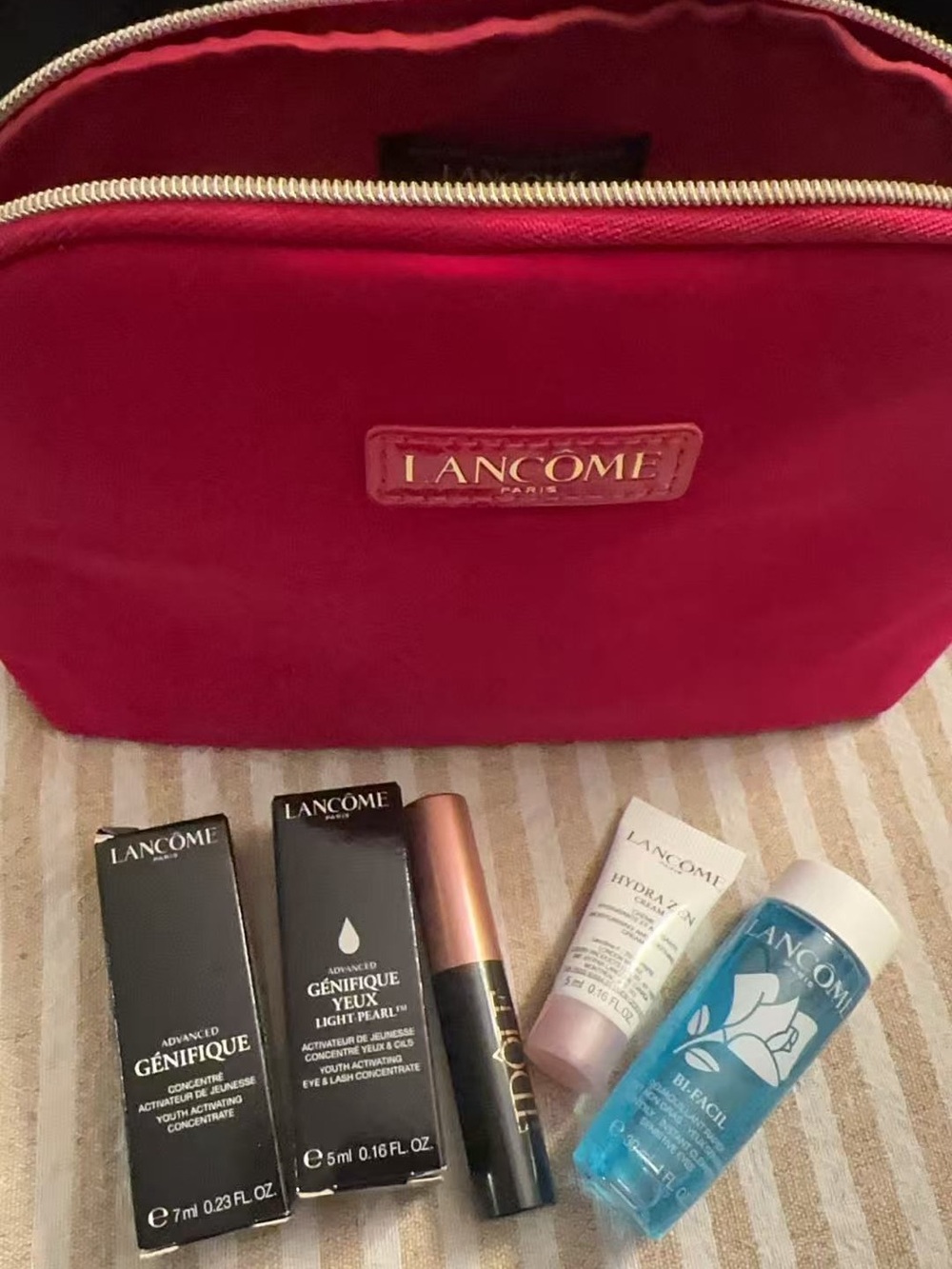 Pink Velvet Cosmetic Bag with Skincare & Eye Makeup Set